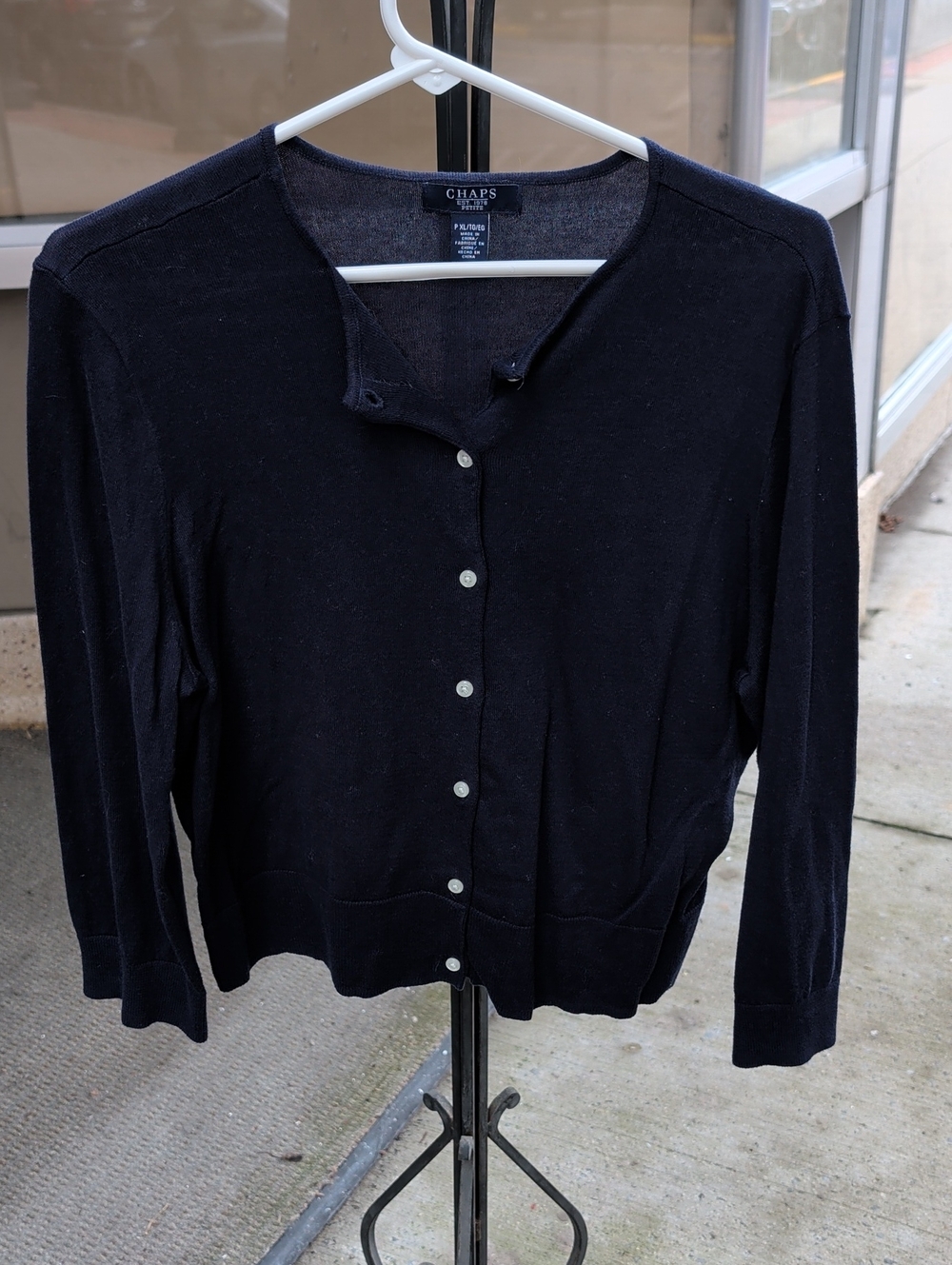 Chaps Navy Women's Crewneck Button-Front Cardigan